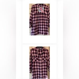Tolani Embroidered Red and Blue Plaid Shirt Size 3X